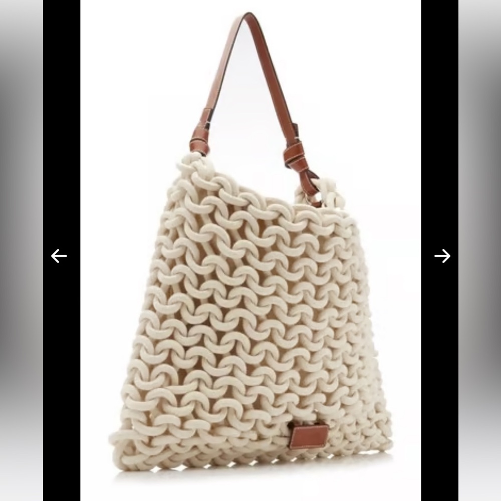 STAUD Corda Cream and Brown Leather-trimmed Rope Bag - Picture 4 of 11